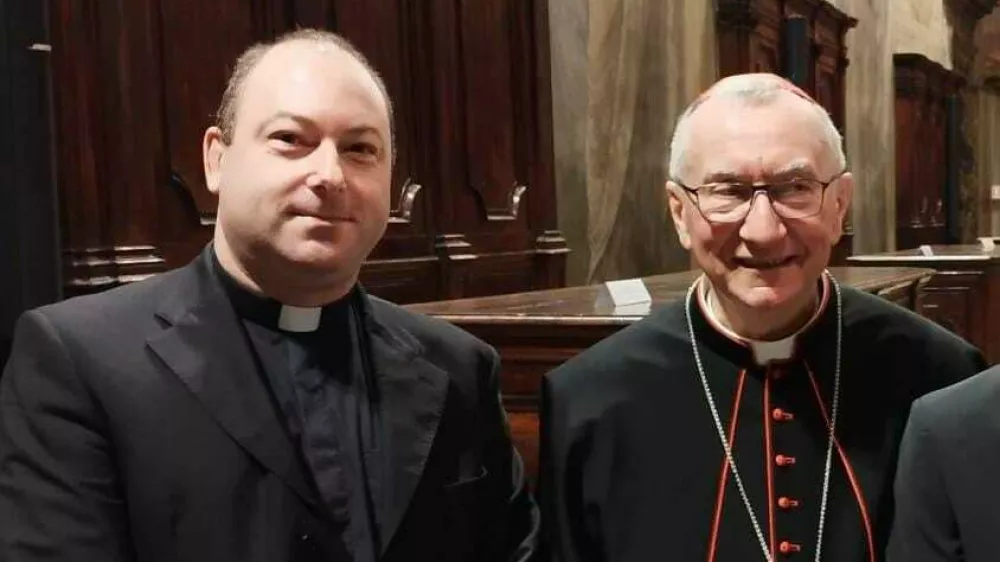 Luka Rajf in vatikanski državni tajnik Pietro Parolino, ki je eden glavnih favoritov za novega papeža. Foto: Veronika Rupnik Ženko