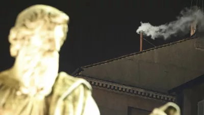 ﻿White smoke rises from the chimney above the Sistine Chapel in the Vatican, indicating a new pope has been elected at the Vatican March 13, 2013. White smoke rose from the Sistine Chapel and the bells of St. Peter's Basilica rang out on Wednesday, signaling that Roman Catholic cardinals elected a pope to succeed Benedict XVI. REUTERS/Tony Gentile (VATICAN - Tags: RELIGION)