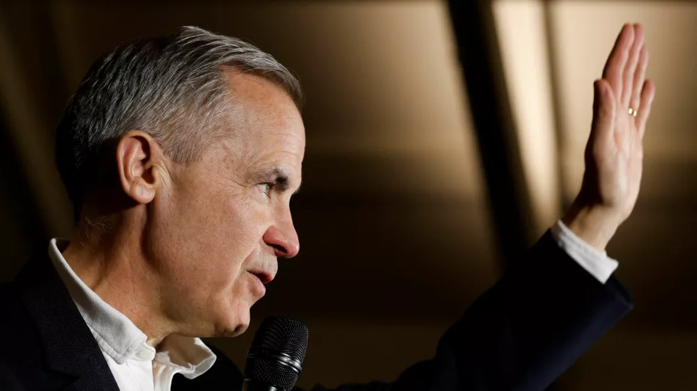 Canada's Prime Minister Mark Carney speaks during a meet and greet event at Sea Cider Farm & Ciderhouse in Saanichton, British Columbia, Canada April 28, 2025. REUTERS/Carlos Osorio