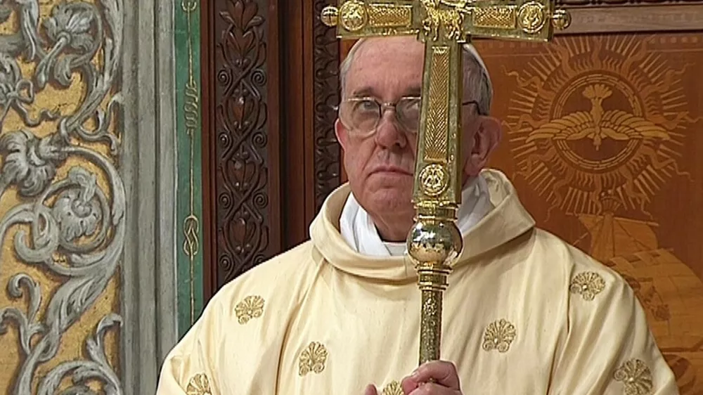 ﻿Newly elected Pope Francis I, Cardinal Jorge Mario Bergoglio of Argentina, leads a a mass with cardinals at the Sistine Chapel, in a still image taken from video at the Vatican March 14, 2013. Argentine Cardinal Jorge Bergoglio surprised the world on Wednesday when he ended a run of nearly 1,300 years of European popes and greeted St. Peter's Square for the first time as Pope Francis.  REUTERS/Vatican CTV via Reuters Tv (VATICAN - Tags: RELIGION) FOR EDITORIAL USE ONLY. NOT FOR SALE FOR MARKETING OR ADVERTISING CAMPAIGNS.