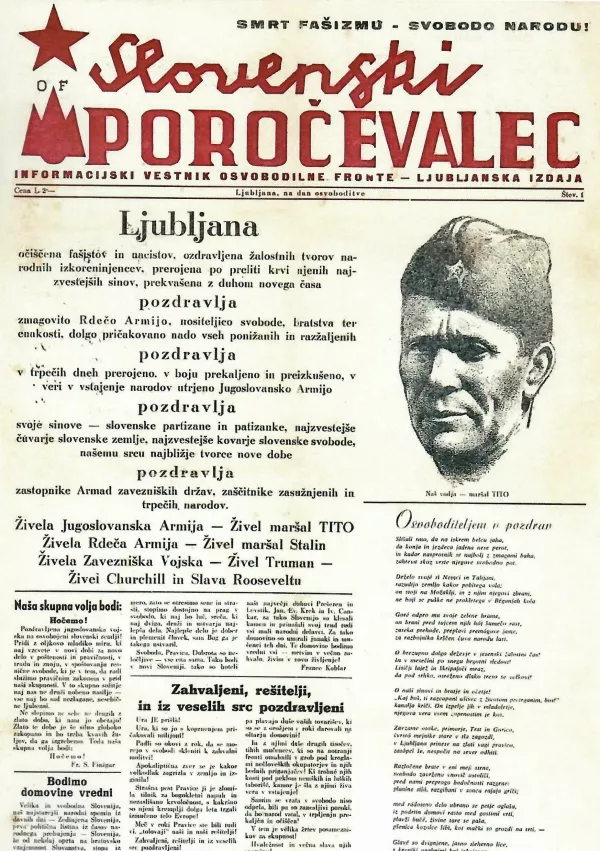 Slovenski poročevalec, ki je izšel ob koncu vojne v Ljubljani. / Foto: Hrani Mestni Muzej Ljubljana