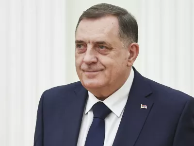 Bosnian Serb President Milorad Dodik attends a meeting with Russian President Vladimir Putin meeting at the Kremlin in Moscow, Russia, Tuesday, April 1, 2025. (Mikhail Tereshchenko, Sputnik, Kremlin Pool Photo via AP)