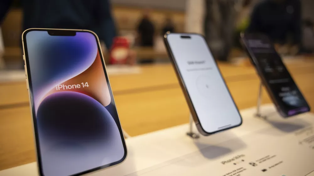 FILE - The iPhone 14, iPhone 14 Pro and iPhone 14 Pro Max are displayed at the Apple Fifth Avenue store, Friday, Sept. 16, 2022, in New York. (AP Photo/Yuki Iwamura, File)
