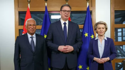 Srbski predsednik se je nedavno v Bruslju sestal tudi z Ursulo von der Leyen  in Antoniom Costoa. / Foto: DPA