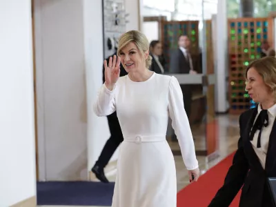 Croatia's former President Kolinda Grabar-Kitarovic?arrives at current President Zoran Milanovic's swearing-in ceremony held at the Presidential Palace in Zagreb, Croatia, February 18, 2025. Lana Slivar Dominic/Pool via REUTERS