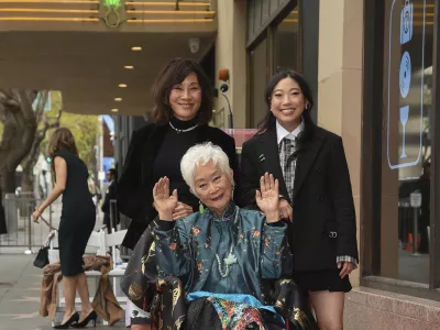 Janet Yang, from left, Lisa Lu and Awkwafina during a ceremony honoring Lu with a star on the Hollywood Walk of Fame on Monday, May 5, 2025, in Los Angeles. (Photo by Richard Shotwell/Invision/AP)