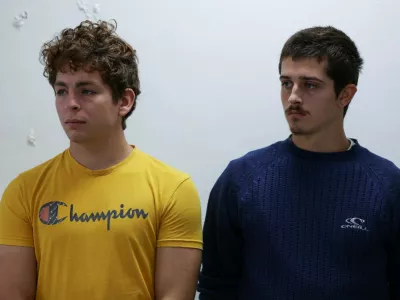 Belgium nationals David Lornoy and Seppe Lodewijckx react during their sentencing, after they pleaded guilty of illegal possession and trafficking of garden ants, they were both fined U.S. dollars 7,700 or one year imprisonment, at the Jomo Kenyatta International Airport (JKIA) Law Courts, in Nairobi, Kenya May 7, 2025. REUTERS/Monicah Mwangi