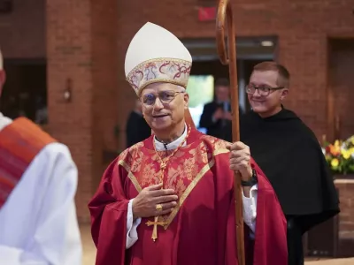 Cardinal Robert Prevost celebrates Mass at St. Jude Parish in New Lenox, Ill., in 2024. (Photo courtesy of the Midwest Augustinian Province of Our Mother of Good Counsel via AP)