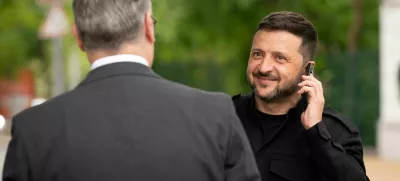 British Prime Minister Keir Starmer and Ukrainian President Volodymyr Zelensky stand on the streets of Kyiv, Ukraine, May 10, 2025. Stefan Rousseau/Pool via REUTERS