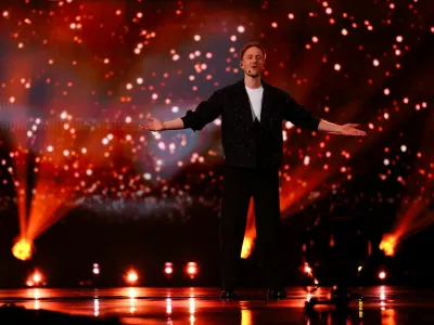 Klemen, representing Slovenia, performs "How Much Time Do We Have Left", during the first semi-final of the 2025 Eurovision Song Contest, in Basel, Switzerland, May 13, 2025. REUTERS/Denis Balibouse