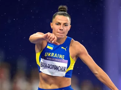FILE - Maryna Bekh-Romanchuk, of Ukraine, competes in the women's triple jump final at the 2024 Summer Olympics, Saturday, Aug. 3, 2024, in Saint-Denis, France. (AP Photo/Matthias Schrader, File)