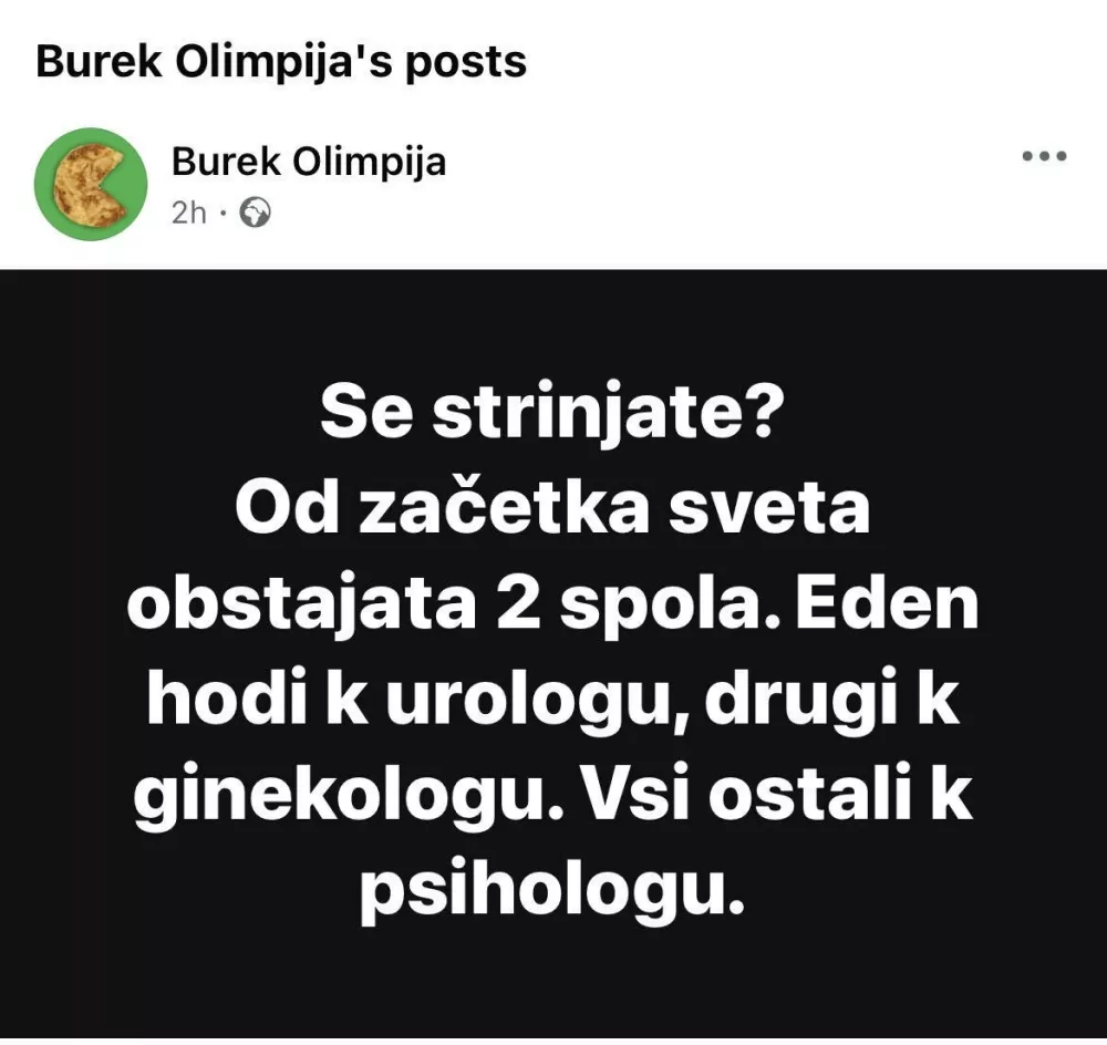Objava Burek Olimpija Foto: Zajem zaslona