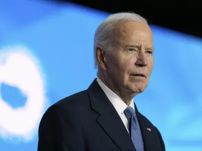 FILE - President Joe Biden waits to speak at the U.S. Conference of Mayors in Washington, Jan. 17, 2025. (AP Photo/Alex Brandon, File)