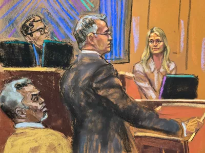 Sean "Diddy" Combs's lawyer Marc Agnifilo cross examines Kerry Morgan before U.S. District Judge Arun Subramanian at Combs' sex trafficking trial in New York City, New York, U.S., May 19, 2025 in this courtroom sketch. REUTERS/Jane Rosenberg