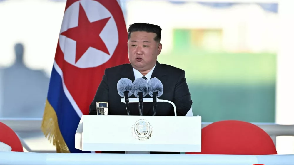 FILE PHOTO: North Korean leader Kim Jong Un attends a ceremony for the launch of a "new multipurpose destroyer," as per state media KCNA's reports, in Nampo, North Korea, in this handout picture released on April 26, 2025, by the Korean Central News Agency. KCNA via REUTERS ATTENTION EDITORS - THIS IMAGE WAS PROVIDED BY A THIRD PARTY. REUTERS IS UNABLE TO INDEPENDENTLY VERIFY THIS IMAGE. NO THIRD PARTY SALES. SOUTH KOREA OUT. NO COMMERCIAL OR EDITORIAL SALES IN SOUTH KOREA./File Photo