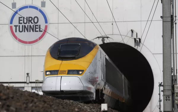 ﻿A high-speed Eurostar train exits the Channel tunnel in Coquelles, near Calais, May 5, 2014. Eurotunnel prepares to celebrate the 20th anniversary of the inauguration of the Channel Tunnel. The Channel Tunnel or Euro Tunnel took six years to construct and was opened in 1994. REUTERS/Christian Hartmann (FRANCE - Tags: POLITICS TRANSPORT BUSINESS)