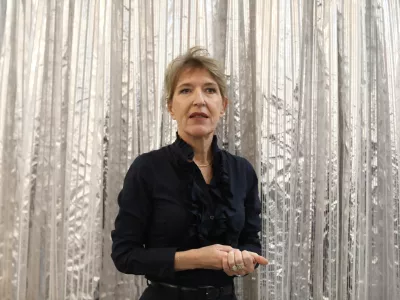 Vesna Jurca Tadel je ravnateljica 26.09.2024 - novinarska konferenca SNG Drama Ljubljana pred odprtjem prostorov na Litostrojski 56 in ogled novih prostorov.Foto: Luka Cjuha