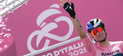 Primož Roglič of Red Bull - BORA - hansgrohe team, pink jersey, during the stage 3 of the Giro d'Italia from Valona (Vlore) to Valona (Vlore) Albania - Sunday, May 11, 2025. Sport - cycling. (Photo by Gian Mattia D'Alberto/LaPresse) // RCS Sports & Events / Red Bull Content Pool // SI202505120753 // Usage for editorial use only // 