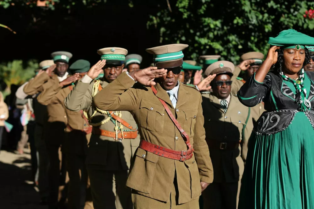 Members of the Herero community attend the country's first commemoration for victims of the Herero and Nama genocide, massacred by German colonial forces more than a century ago, in the capital, Windhoek, Namibia, May 28, 2025. REUTERS/Stringer