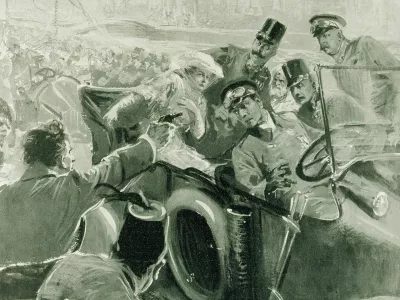 Takole so v časopisu leta 1914 upodobili atentat na avstrijskega prestolonaslednika Franca Ferdinanda. F Getty images