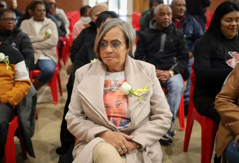 Amanda Smith Daniels, grandmother of Joshlin Smith, awaits the start of the sentencing hearing at the Western Cape High Court in Saldanha Bay, South Africa, May 29, 2025. A South African judge is expected to sentence Kelly Smith and her two accomplices after they were found guilty of kidnapping and trafficking Smith's six-year-old daughter, Joshlin Smith. REUTERS/Sumaya Hisham