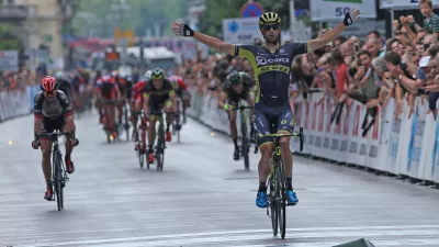 ﻿Luka Mezgec, zmagovalec v Ljubljani- 24. kolesarska dirka Po Sloveniji 2017 - 2. etapa Ljubljana - Ljubljana (169,9 km) - cilj na Slovenski cesti//FOTO: Tomaž Skale