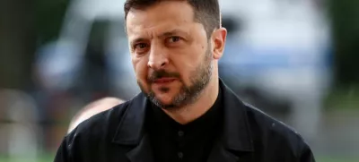 FILE PHOTO: Ukrainian President Volodymyr Zelenskiy at Bellevue Palace for a meeting with German President Frank-Walter Steinmeier, in Berlin, Germany, May 28, 2025. REUTERS/Liesa Johannssen/File Photo