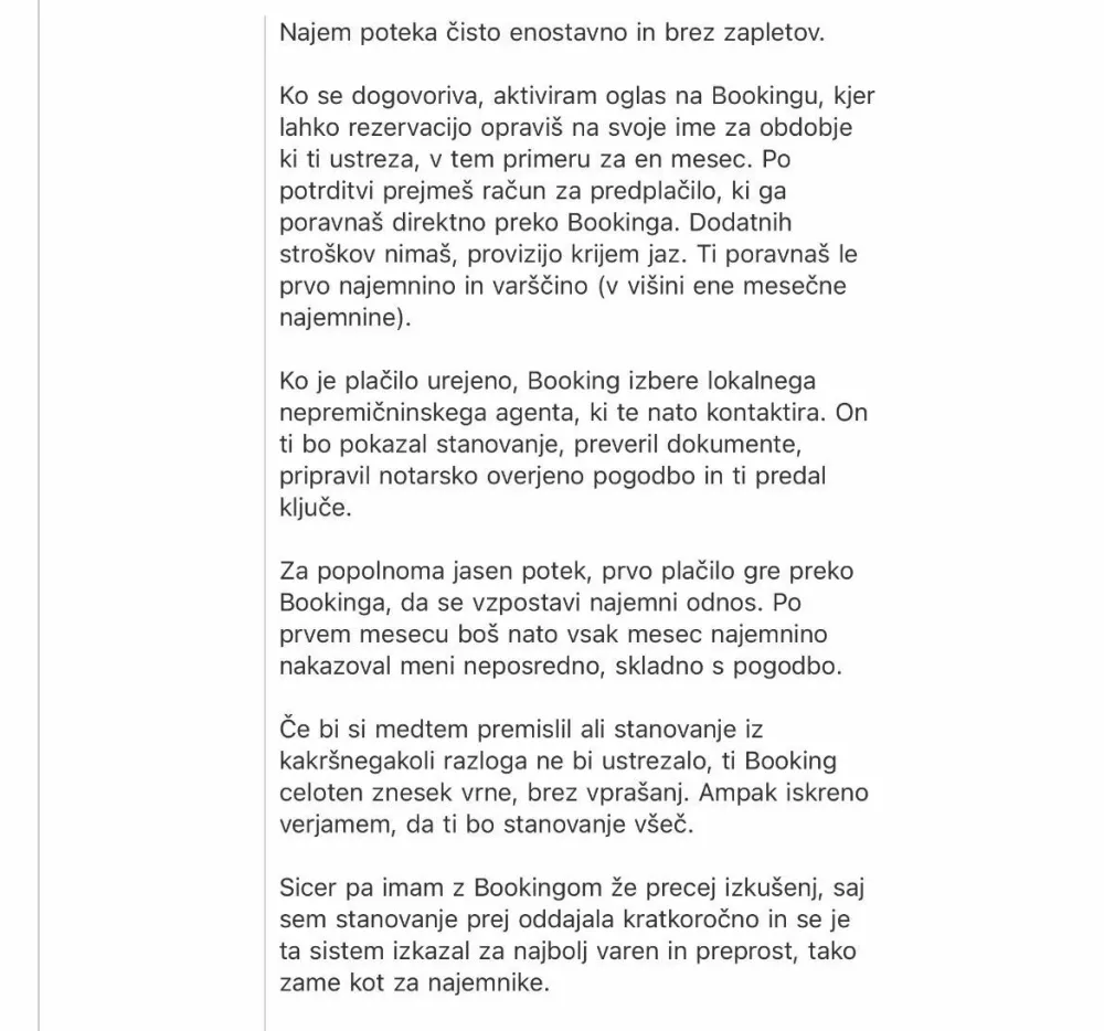 Izmenjava sporočil med ''lastnico'' in skeptičnim najemnikom. Vir: zajem zaslona