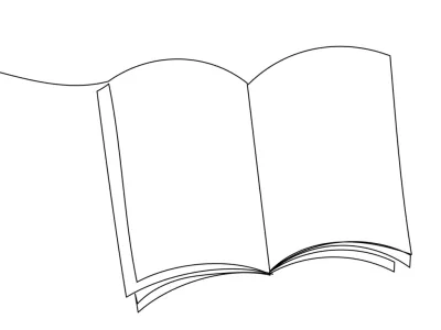 Line Art Open Book Illustration. Reading and Education Concept. Library and Book Shop Advertising Outline Design. Doodle Curved Outline Thin Stroke Contour Drawing. / Foto: Silkyinky