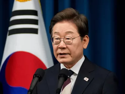 South Korean President Lee Jae-myung speaks during a press conference at the Presidential office in Seoul, South Korea, Wednesday, June 4, 2025.   Ahn Young-joon/Pool via REUTERS