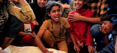 Mourners react during the funeral of a Palestinian killed, in what the Gaza health ministry says was Israeli fire near a distribution center in Rafah, at Nasser hospital in Khan Younis, in the southern Gaza Strip, June 8, 2025. REUTERS/Hatem Khaled   TPX IMAGES OF THE DAY
