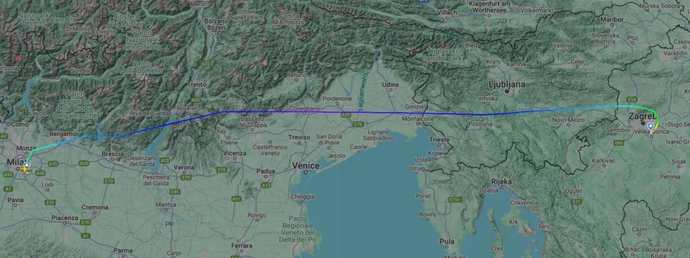 Letalo Zagreb Foto: Zajem zaslona/FlightRadar24