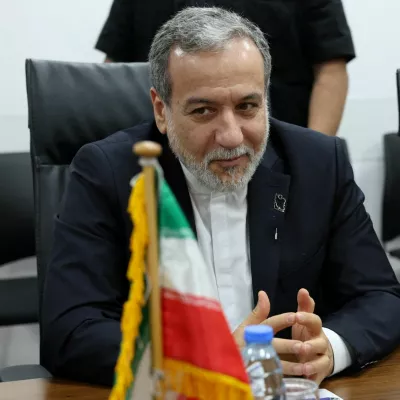 FILE PHOTO: Iranian Foreign Minister Abbas Araqchi meets with Lebanese Foreign Minister Youssef Rajji (unseen) in Beirut, Lebanon June 3, 2025. REUTERS/Mohamed Azakir/File Photo