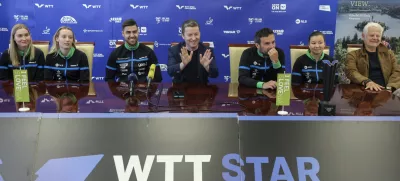 Darko Jorgič, Tomaž Kralj, Bojan Tokič- 09.06. 2025 - novinarska konferenca NTZS pred mednarodnim turnirjem svetovne serije WTT Star Contender//FOTO: Jaka Gasar