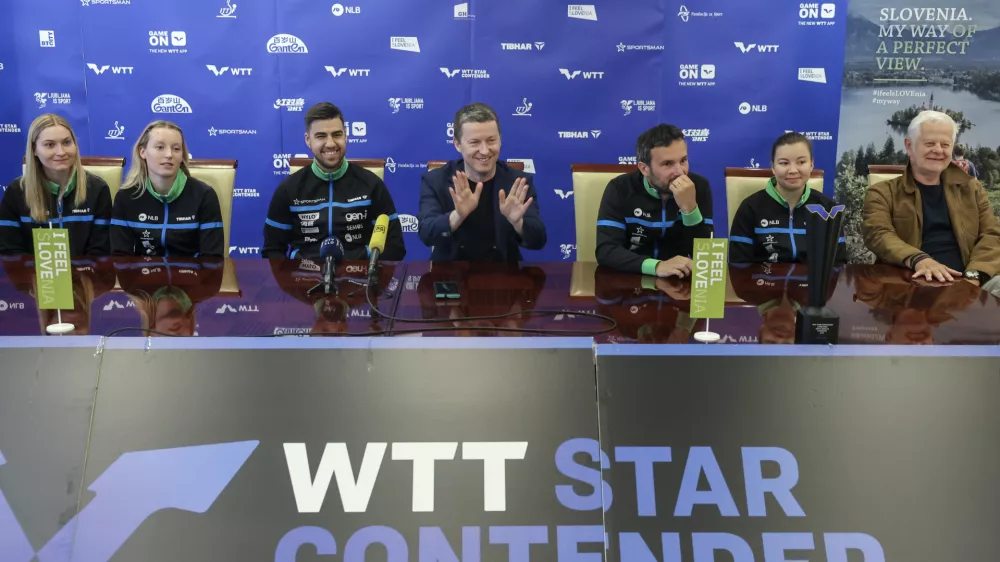 Darko Jorgič, Tomaž Kralj, Bojan Tokič- 09.06. 2025 - novinarska konferenca NTZS pred mednarodnim turnirjem svetovne serije WTT Star Contender//FOTO: Jaka Gasar