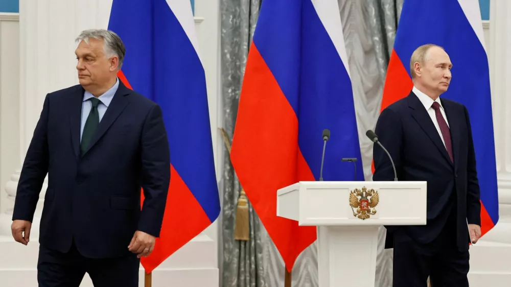 Hungary's Prime Minister Viktor Orban and Russia's President Vladimir Putin attend a press conference following their meeting in Moscow, Russia July 5, 2024. REUTERS/Evgenia Novozhenina