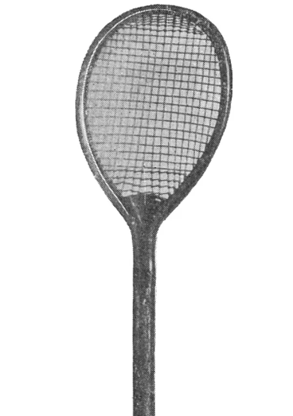 Teniški lopar iz leta 1876 z značilno rahlo poševno glavo / Foto: Wikipedija