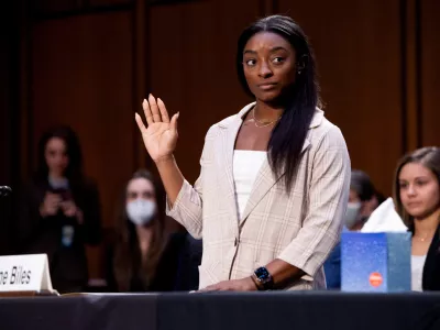 Pričanje gimnastičarke Simone Biles. / Foto: Pool via Reuters