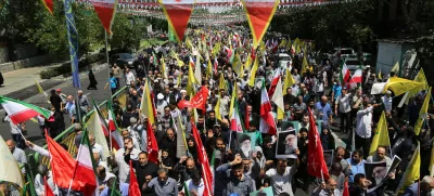 TEHRAN, IRAN - JUNE 13: Thousands gather in Enqelab square to protest against Israel's attack on Iran, after the Friday prayer in Tehran, Iran on June 13, 2025. Protesters carried Iranian flags and chanted slogans against Iran and the USA. Fatemeh Bahrami / AnadoluNo Use USA No use UK No use Canada No use France No use Japan No use Italy No use Australia No use Spain No use Belgium No use Korea No use South Africa No use Hong Kong No use New Zealand No use Turkey