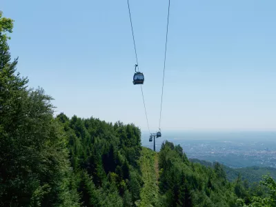 View from Sljeme mountain at the Zagreb cable car Sljeme, Zagreb, Croatia