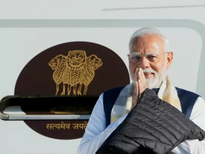 India's Prime Minister Narendra Modi arrives for the G7 Leaders' Summit held at the Rocky Mountain resort village of Kananaskis, at Calgary International Airport in Calgary, Alberta, Canada, June 16, 2025. REUTERS/Todd Korol/Pool