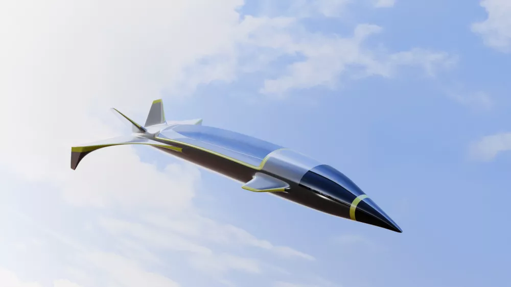 Hypersonic Jet aircraft in sky. Future technology with supersonic Jet. 3d render.