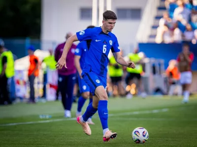 ENGLAND U21, U 21 - SLOVENIA U21 Zan Jevsenak of Slovenia during the UEFA European Under-21 Championship 2025 Group B football match between England U21 and Slovenia U21. Stadium Nitra Arena, Nitra, Slovakia, June 15, 2025. Photo by Branislav Racko Copyright: xx 080A3731,Image: 1011391094, License: Rights-managed, Restrictions:, Model Release: no