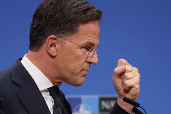 NATO Secretary General Mark Rutte attends a press conference, on the day of a NATO foreign ministers' meeting at the alliance's headquarters in Brussels, Belgium April 4, 2025. REUTERS/Yves Herman   TPX IMAGES OF THE DAY