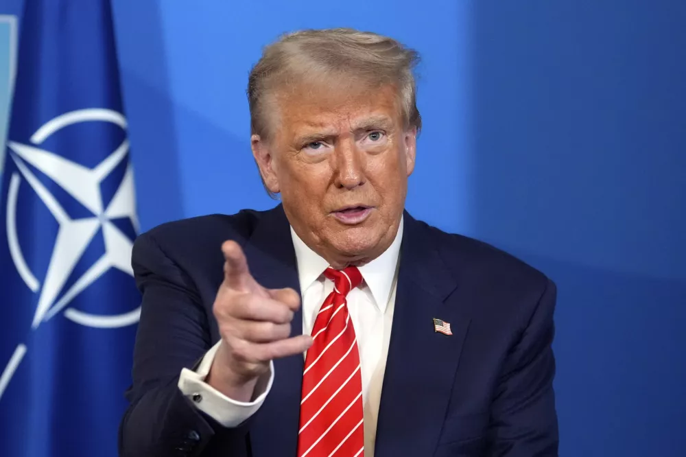 President Donald Trump speaks during a meeting with NATO Secretary General Mark Rutte at the NATO summit in The Hague, Netherlands, Wednesday, June 25, 2025. (AP Photo/Alex Brandon)