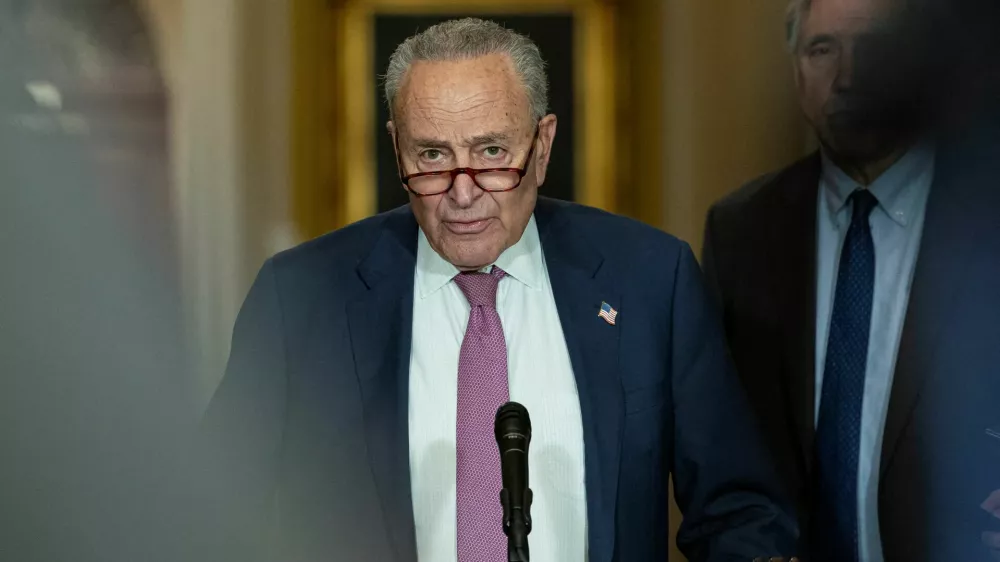 U.S. Senate Minority Leader Chuck Schumer (D-NY) speaks during a press conference following a weekly policy luncheon on Capitol Hill in Washington, D.C., U.S., June 24, 2025. REUTERS/Kevin Mohatt