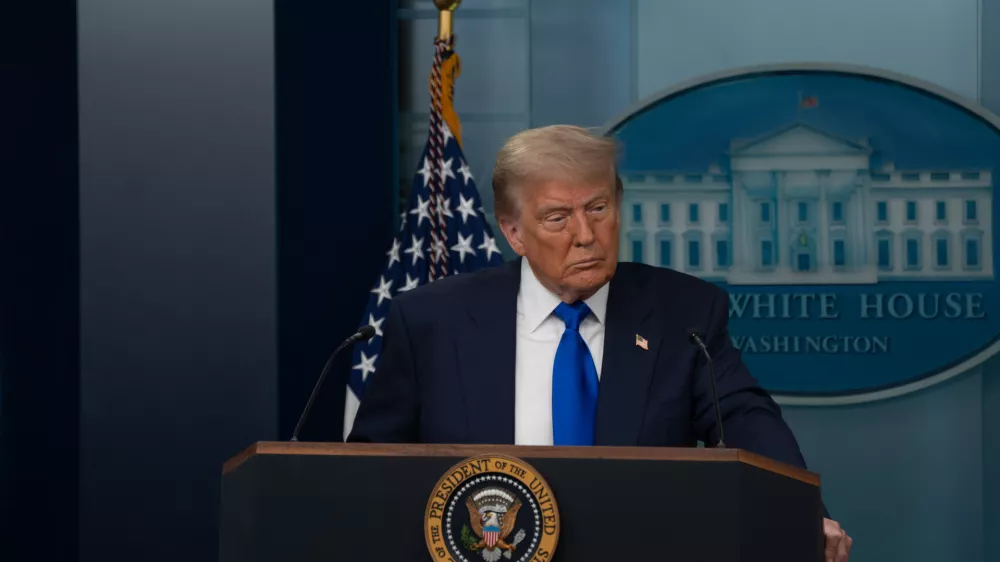 27 June 2025, US, Washington: US President Donald Trump speaks during a briefing in the White House Press Gallery to discuss the Supreme Court's ruling on nationwide injunctions. Photo: Andrew Leyden/ZUMA Press Wire/dpa