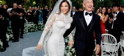 Amazon Founder Jeff Bezos and Media Personality Lauren Sanchez Bezos react on the day of their wedding in Venice, Italy, June 27, 2025 in this picture obtained from social media. @laurensanchezbezos via Instagram/via REUTERS THIS IMAGE HAS BEEN SUPPLIED BY A THIRD PARTY. MANDATORY CREDIT. NO RESALES. NO ARCHIVES.   TPX IMAGES OF THE DAY