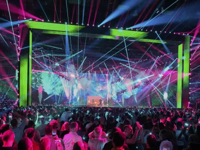 KAJ from Sweden performs the song "Bara Bada Bastu" during the dress rehearsal for the Grand Final of the 69th Eurovision Song Contest, in Basel, Switzerland, Friday, May 16 2025. (AP Photo/Martin Meissner)