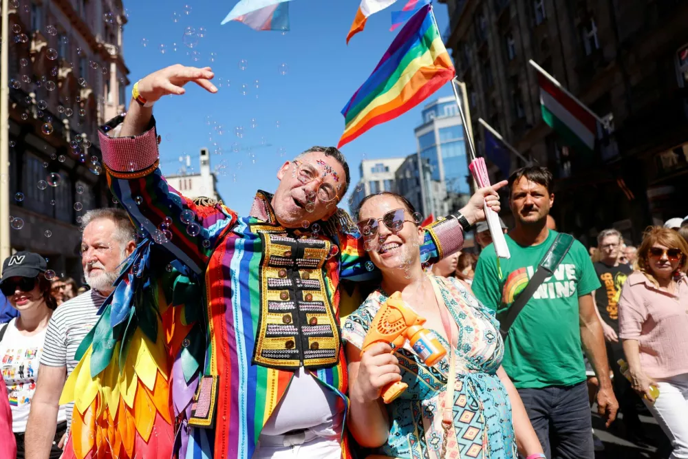 People attend The Budapest Pride March in Budapest, Hungary, June 28, 2025. REUTERS/Lisa Leutner